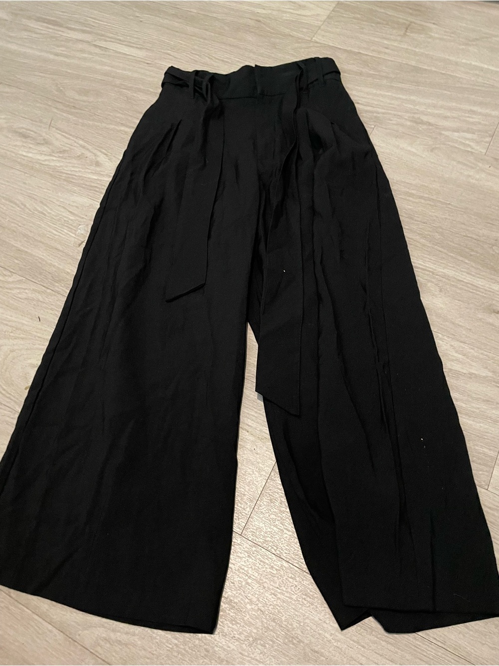Zara Black Wide-Leg High Waist Tie Belt Pants